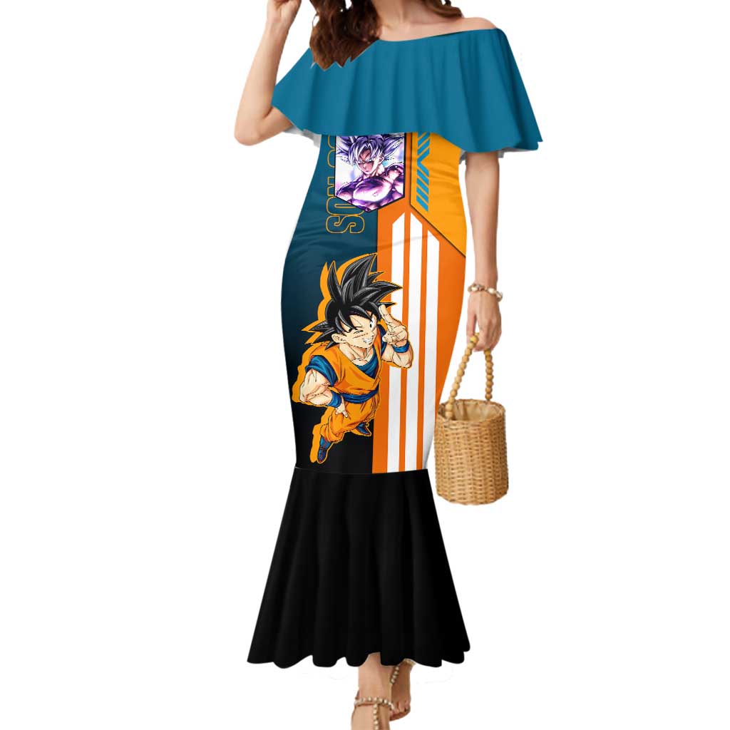 Son Goku from Dragon Ball Mermaid Dress with Orange Gi, Power Pose, and Energy Effect Design - The Mazicc