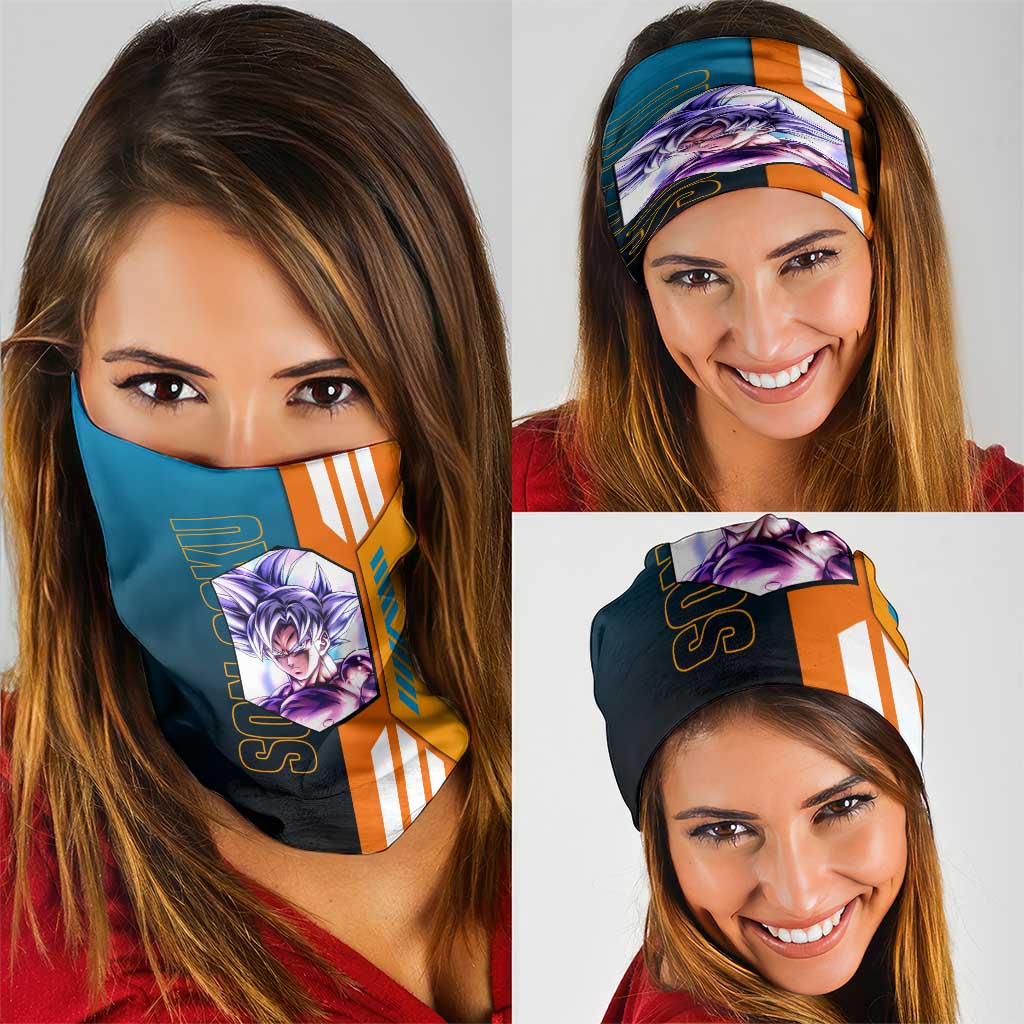 Son Goku from Dragon Ball Neck Gaiter with Orange Gi, Power Pose, and Energy Effect Design - The Mazicc