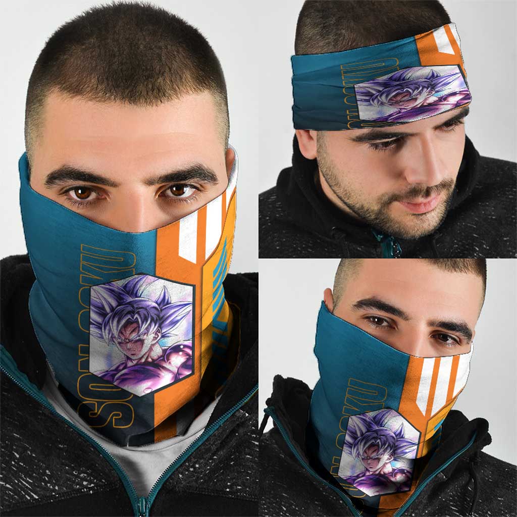 Son Goku from Dragon Ball Neck Gaiter with Orange Gi, Power Pose, and Energy Effect Design - The Mazicc