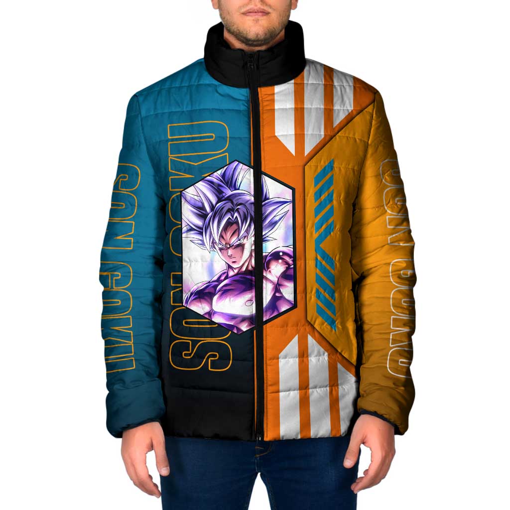 Son Goku from Dragon Ball Padded Jacket with Orange Gi, Power Pose, and Energy Effect Design - The Mazicc