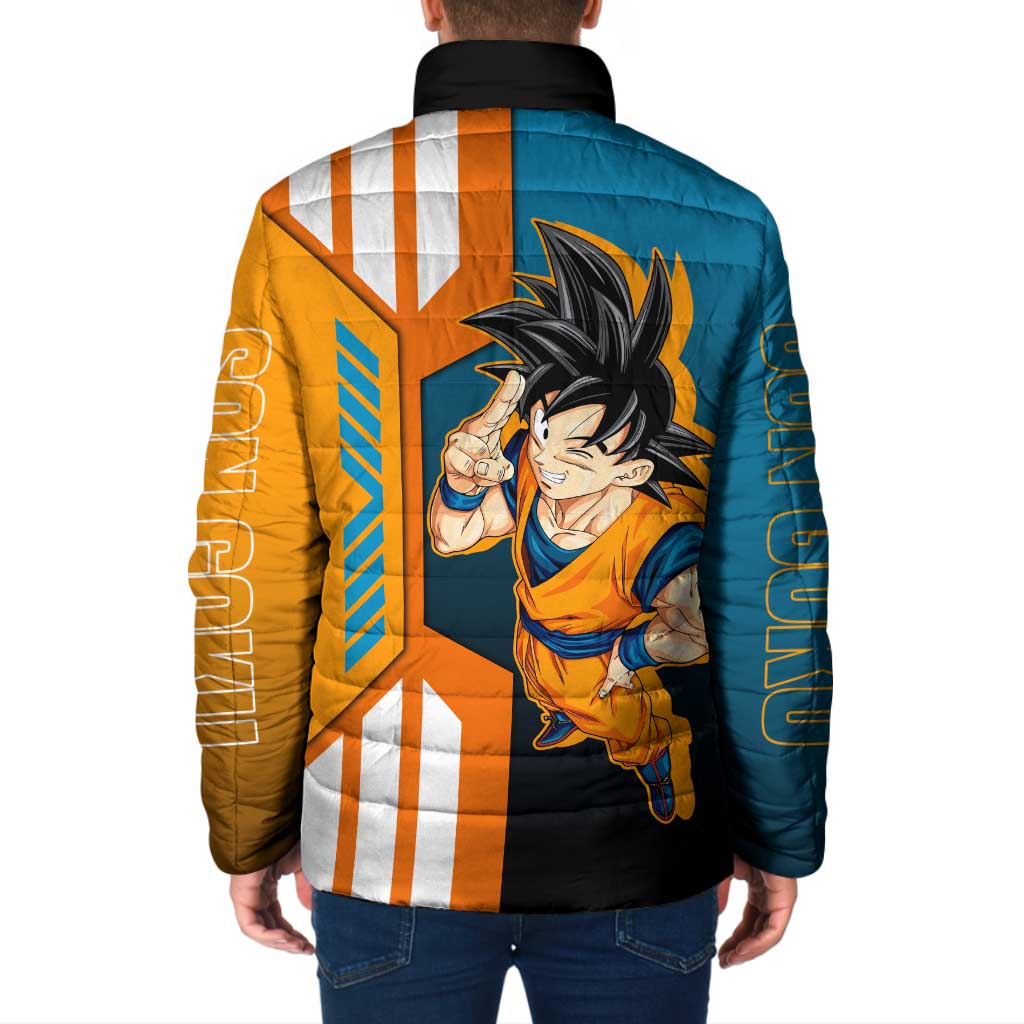 Son Goku from Dragon Ball Padded Jacket with Orange Gi, Power Pose, and Energy Effect Design - The Mazicc