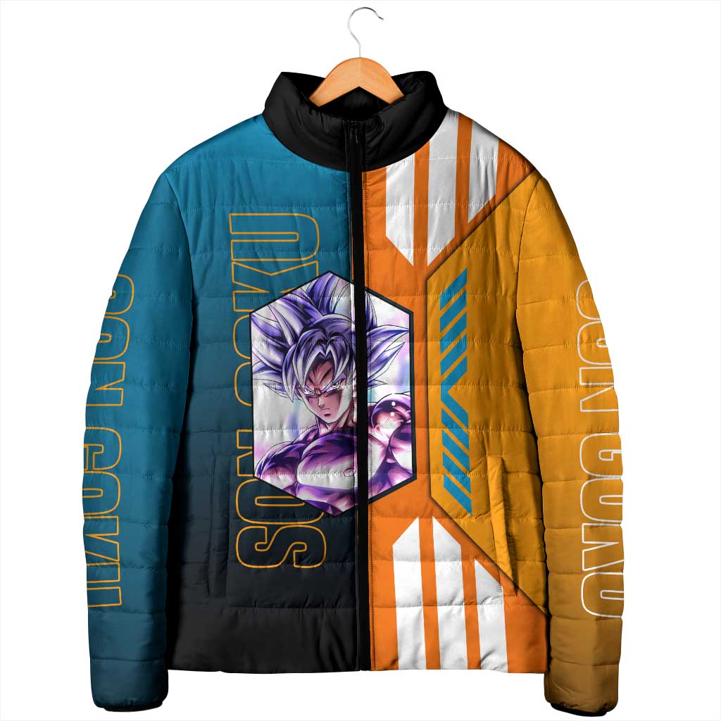 Son Goku from Dragon Ball Padded Jacket with Orange Gi, Power Pose, and Energy Effect Design - The Mazicc