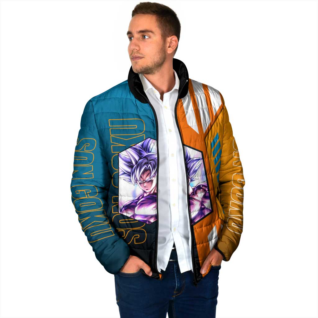 Son Goku from Dragon Ball Padded Jacket with Orange Gi, Power Pose, and Energy Effect Design - The Mazicc