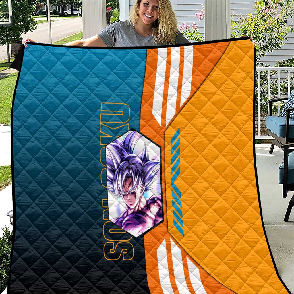 Son Goku from Dragon Ball Quilt with Orange Gi, Power Pose, and Energy Effect Design - The Mazicc