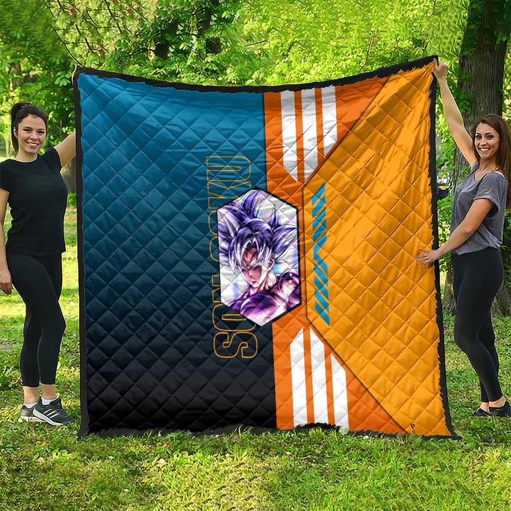 Son Goku from Dragon Ball Quilt with Orange Gi, Power Pose, and Energy Effect Design - The Mazicc