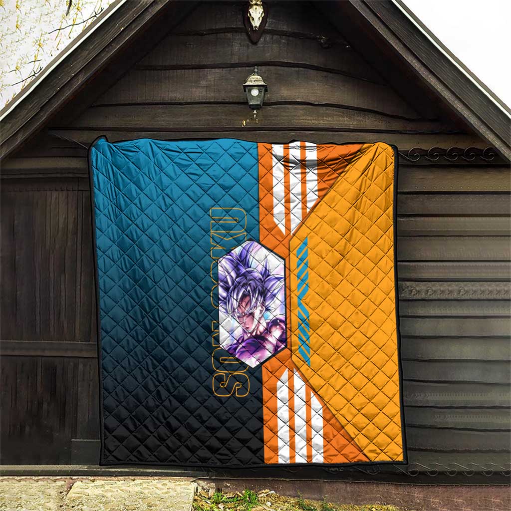 Son Goku from Dragon Ball Quilt with Orange Gi, Power Pose, and Energy Effect Design - The Mazicc
