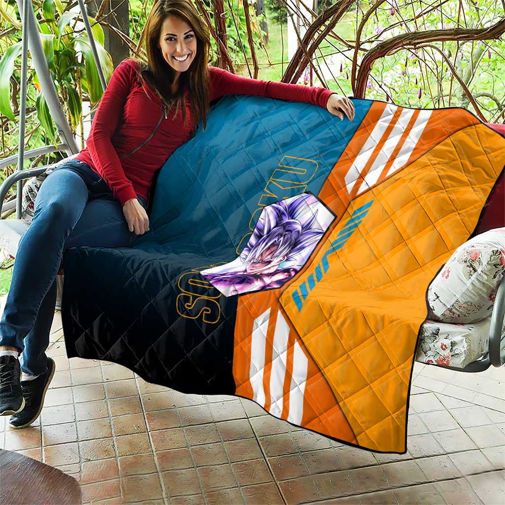 Son Goku from Dragon Ball Quilt with Orange Gi, Power Pose, and Energy Effect Design - The Mazicc