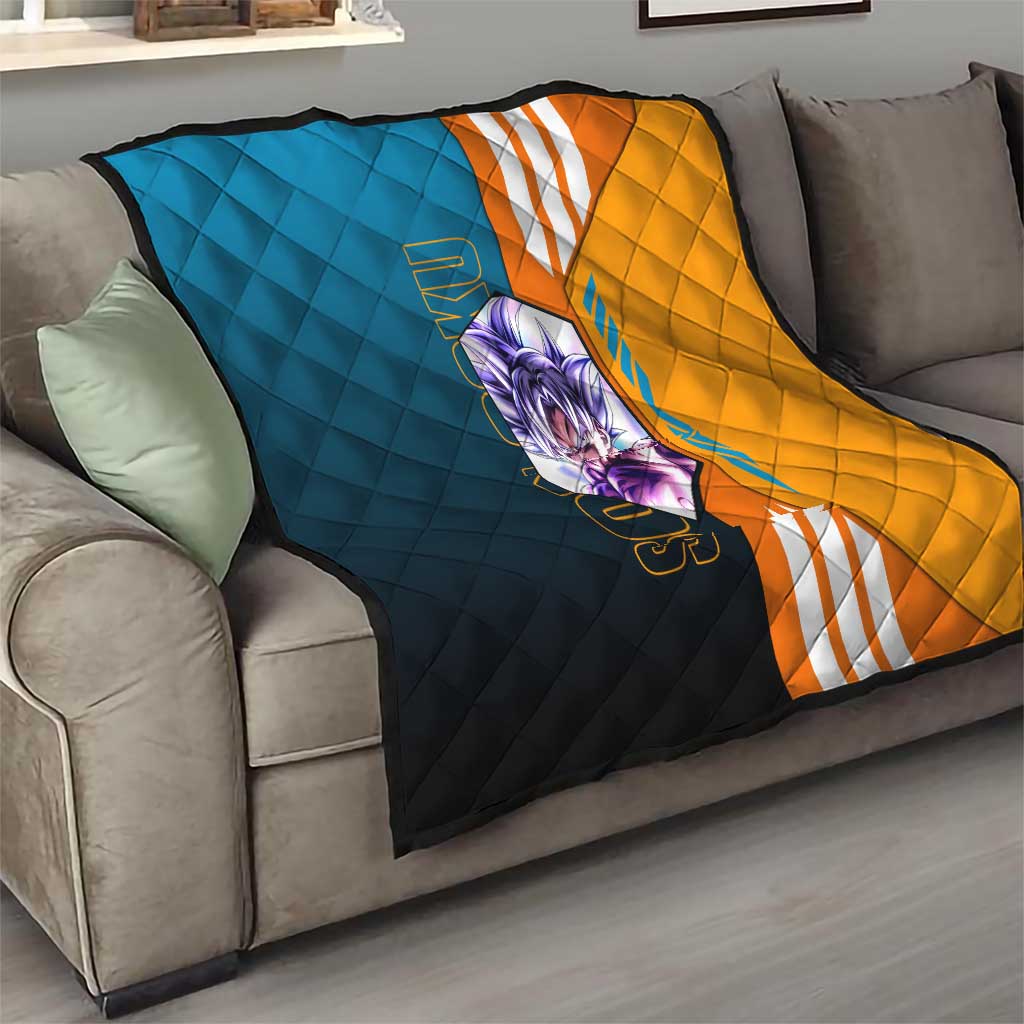 Son Goku from Dragon Ball Quilt with Orange Gi, Power Pose, and Energy Effect Design - The Mazicc