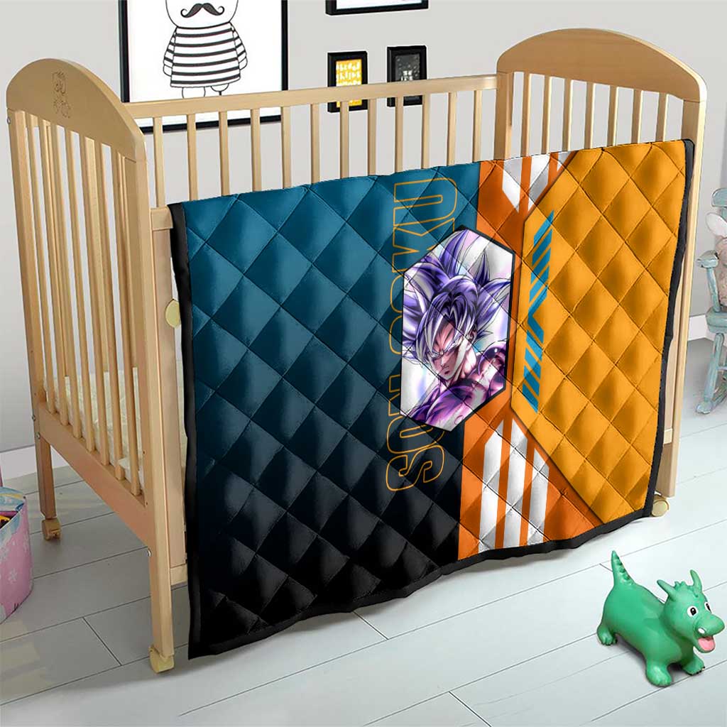Son Goku from Dragon Ball Quilt with Orange Gi, Power Pose, and Energy Effect Design - The Mazicc