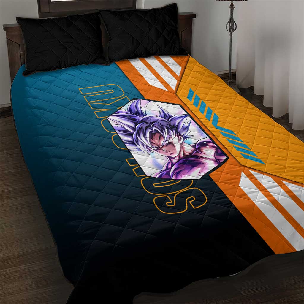 Son Goku from Dragon Ball Quilt Bed Set with Orange Gi, Power Pose, and Energy Effect Design - The Mazicc