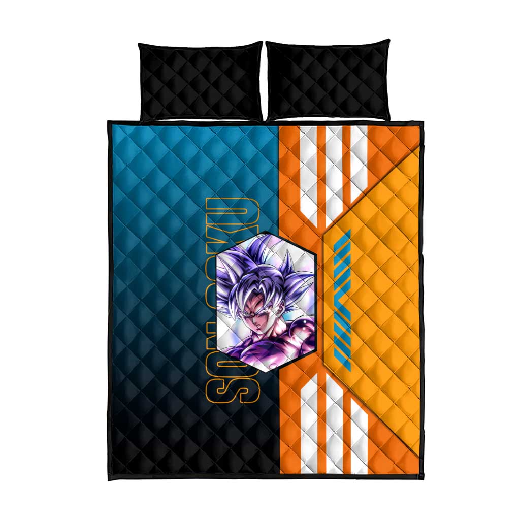 Son Goku from Dragon Ball Quilt Bed Set with Orange Gi, Power Pose, and Energy Effect Design - The Mazicc