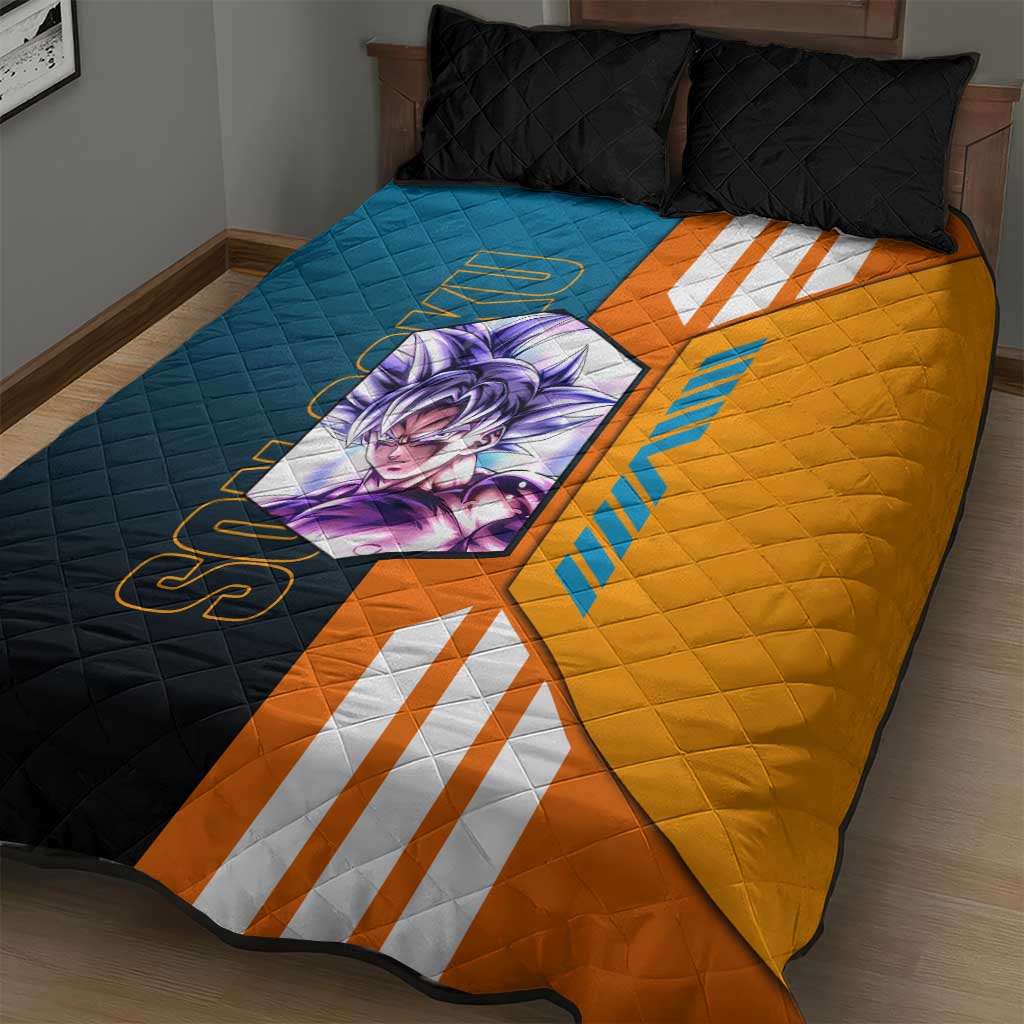 Son Goku from Dragon Ball Quilt Bed Set with Orange Gi, Power Pose, and Energy Effect Design - The Mazicc