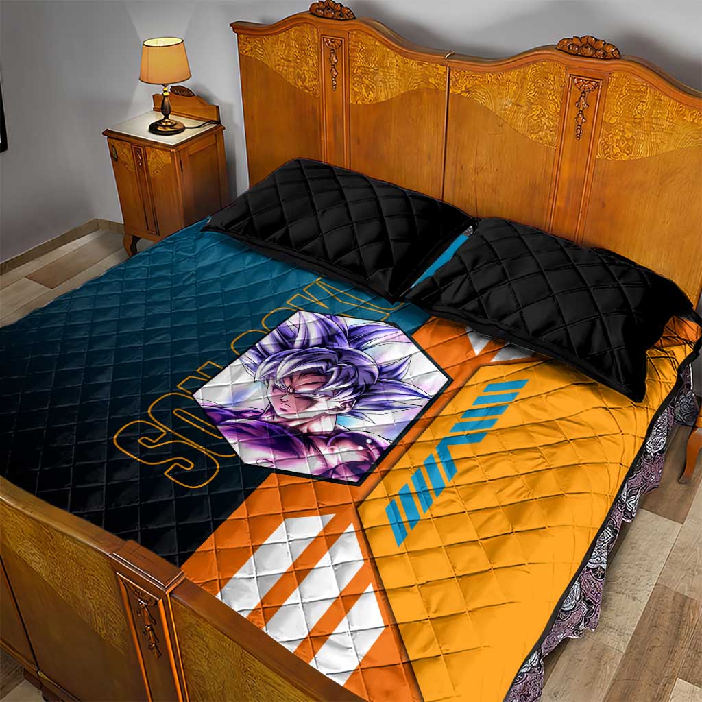 Son Goku from Dragon Ball Quilt Bed Set with Orange Gi, Power Pose, and Energy Effect Design - The Mazicc