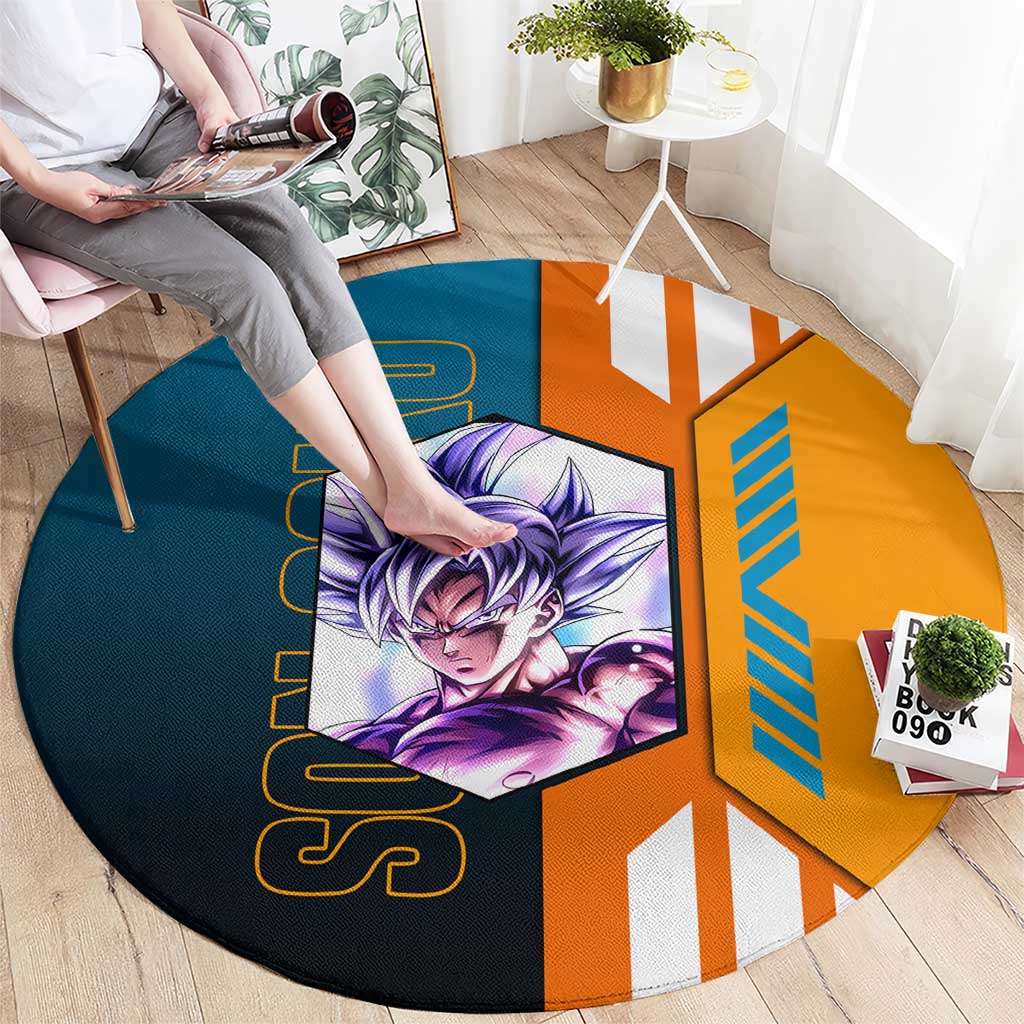 Son Goku from Dragon Ball Round Carpet with Orange Gi, Power Pose, and Energy Effect Design - The Mazicc