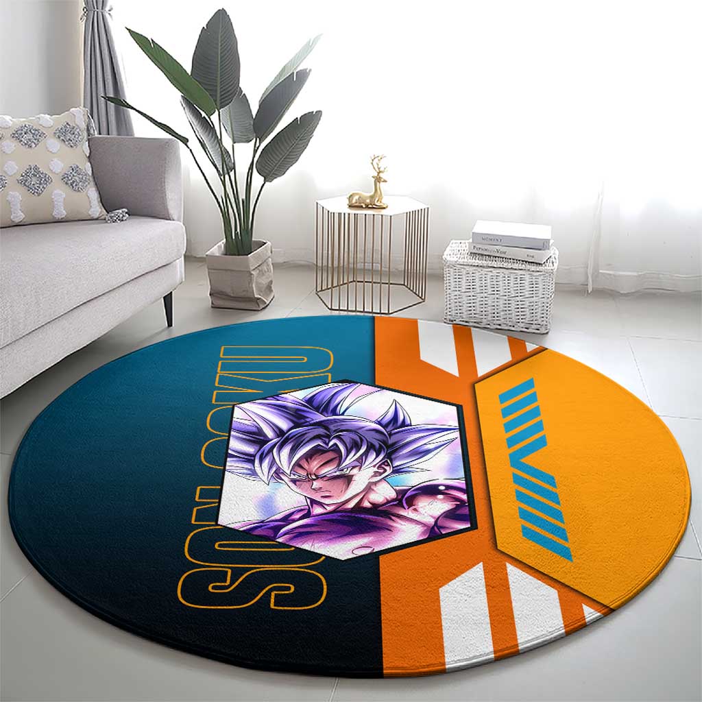 Son Goku from Dragon Ball Round Carpet with Orange Gi, Power Pose, and Energy Effect Design - The Mazicc