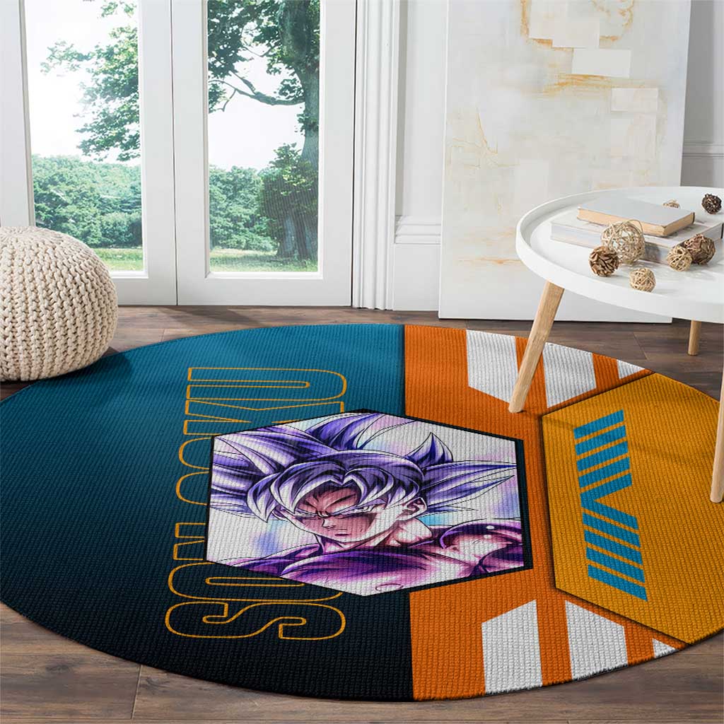 Son Goku from Dragon Ball Round Carpet with Orange Gi, Power Pose, and Energy Effect Design - The Mazicc