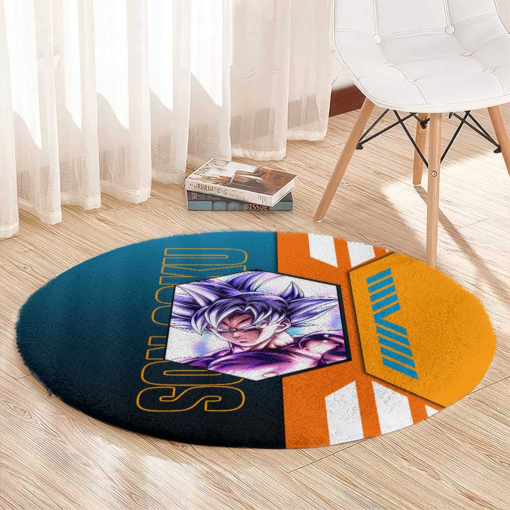 Son Goku from Dragon Ball Round Carpet with Orange Gi, Power Pose, and Energy Effect Design - The Mazicc