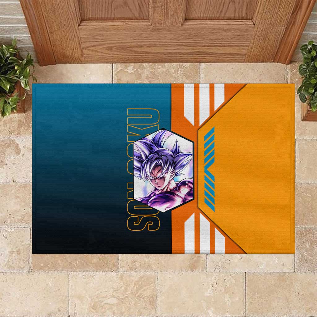 Son Goku from Dragon Ball Rubber Doormat with Orange Gi, Power Pose, and Energy Effect Design - The Mazicc