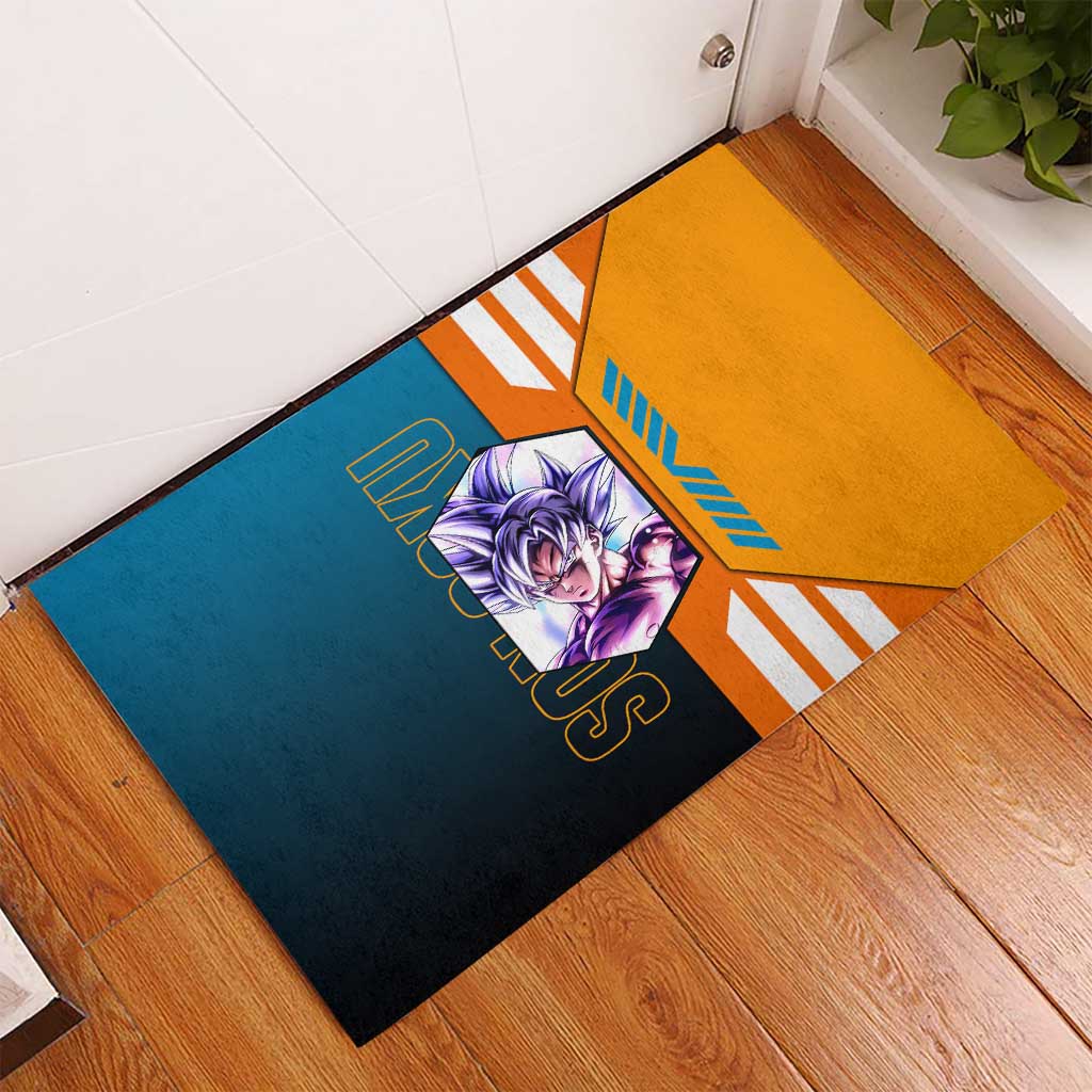 Son Goku from Dragon Ball Rubber Doormat with Orange Gi, Power Pose, and Energy Effect Design - The Mazicc
