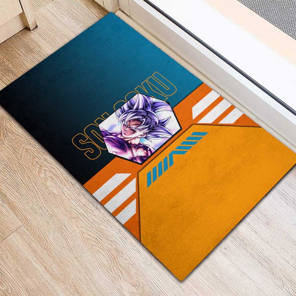 Son Goku from Dragon Ball Rubber Doormat with Orange Gi, Power Pose, and Energy Effect Design - The Mazicc