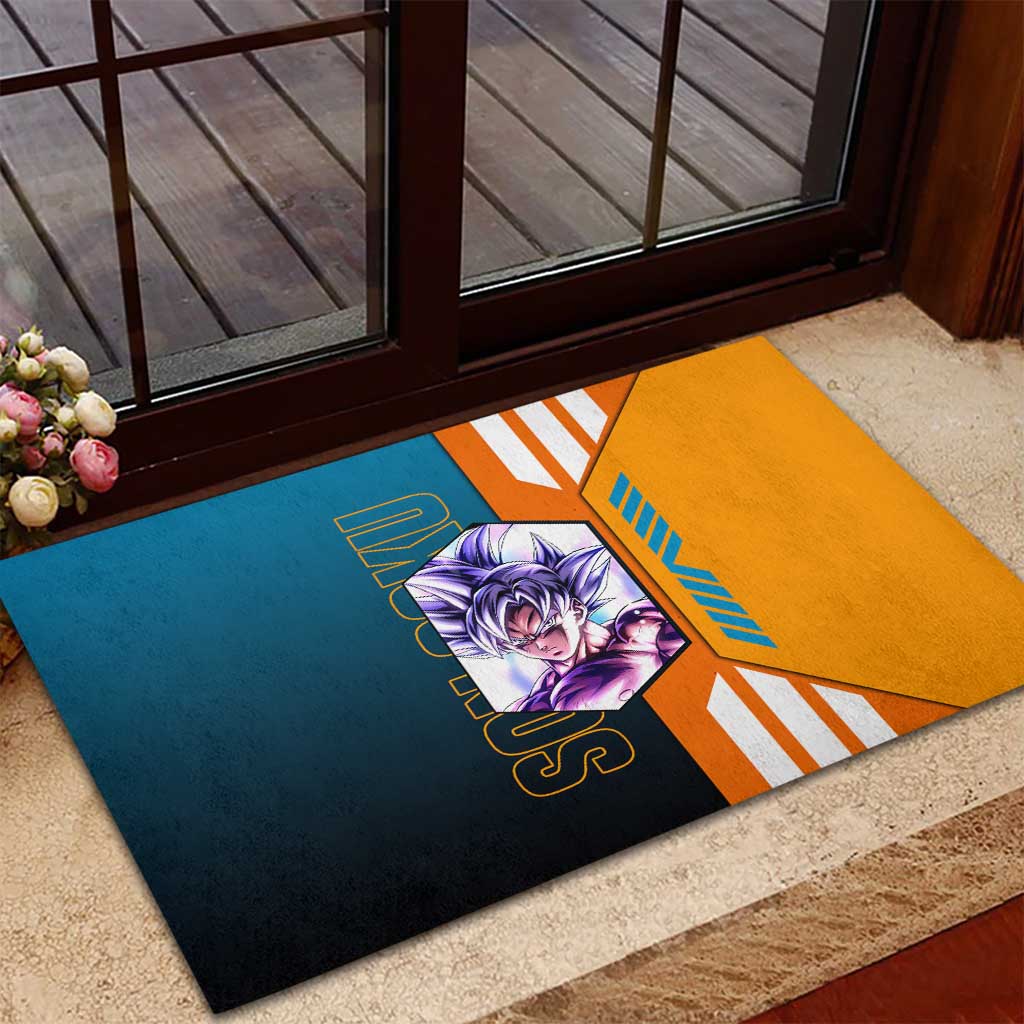 Son Goku from Dragon Ball Rubber Doormat with Orange Gi, Power Pose, and Energy Effect Design - The Mazicc