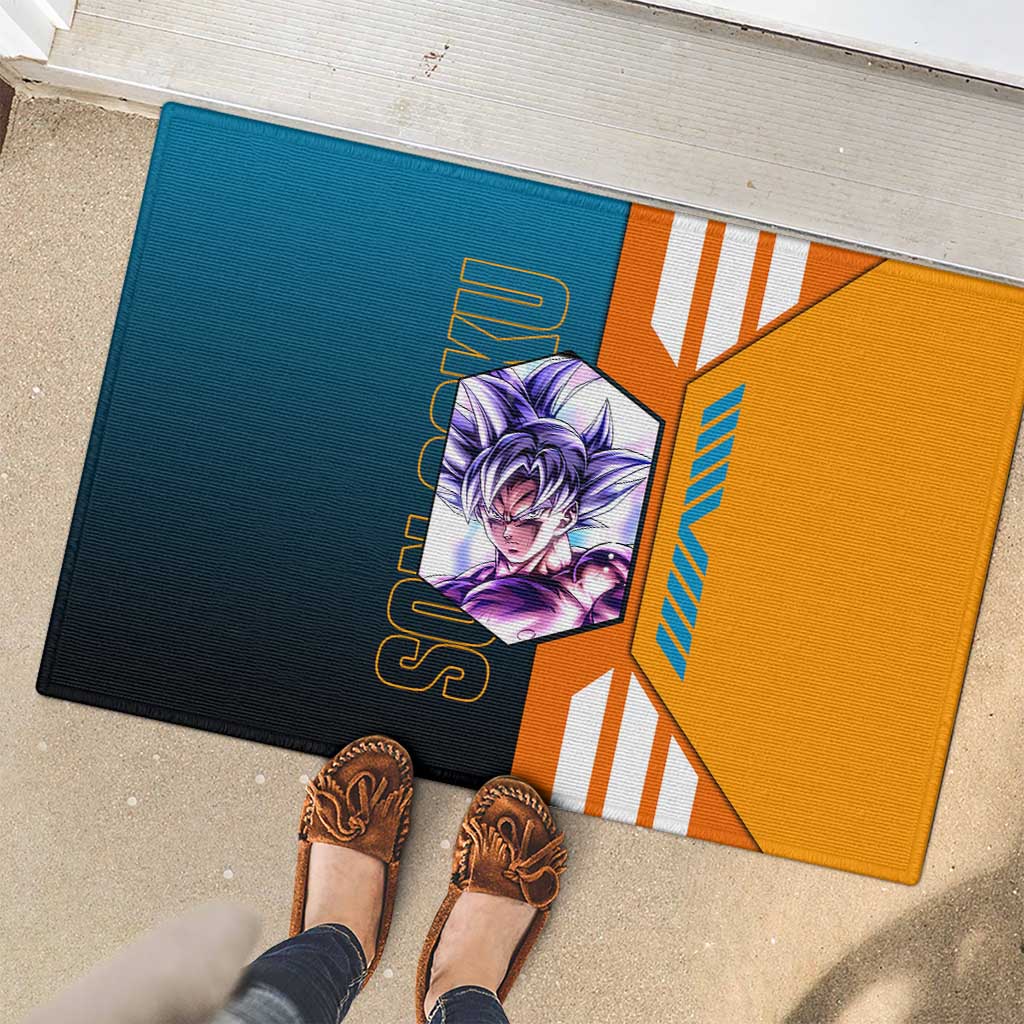 Son Goku from Dragon Ball Rubber Doormat with Orange Gi, Power Pose, and Energy Effect Design - The Mazicc