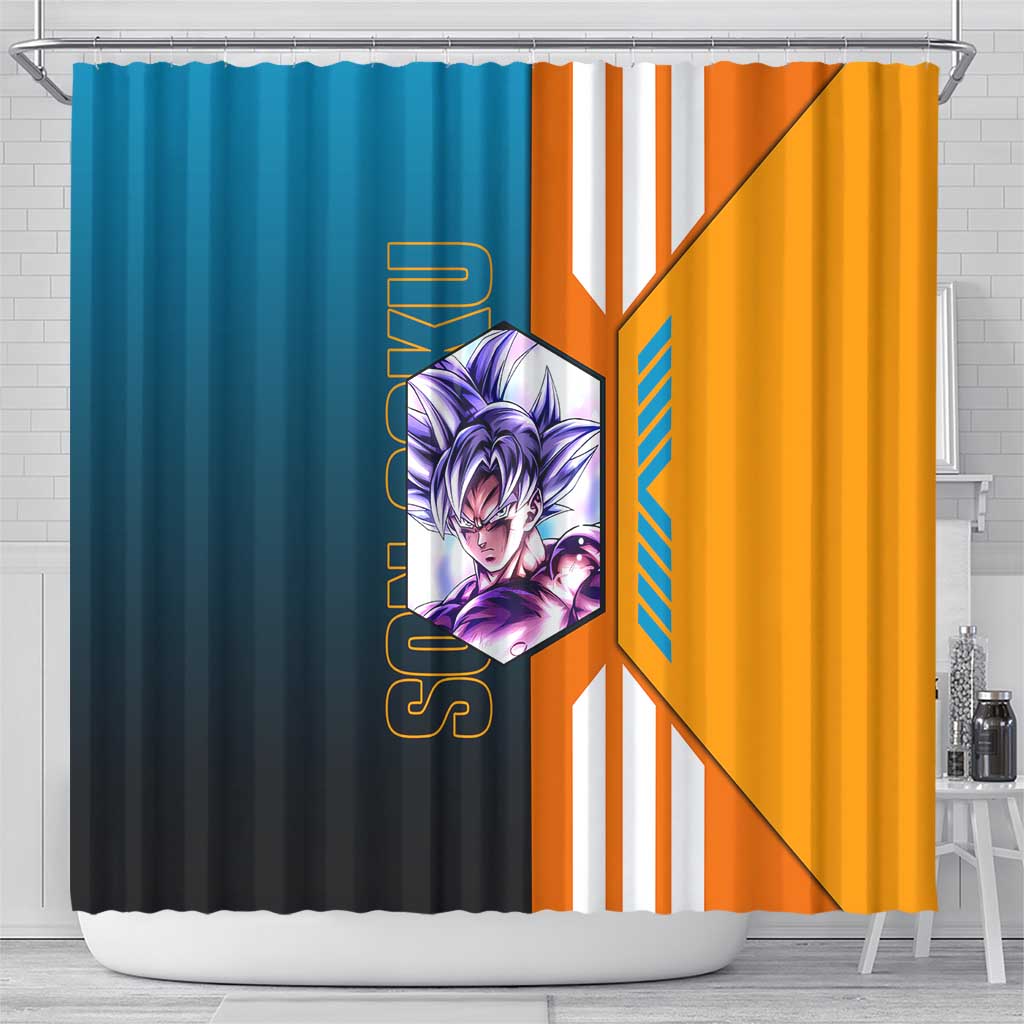 Son Goku from Dragon Ball Shower Curtain with Orange Gi, Power Pose, and Energy Effect Design - The Mazicc