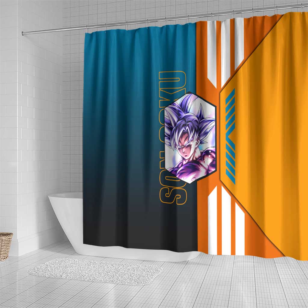 Son Goku from Dragon Ball Shower Curtain with Orange Gi, Power Pose, and Energy Effect Design - The Mazicc