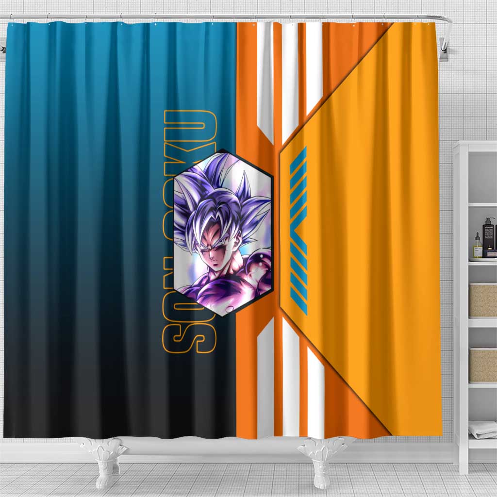 Son Goku from Dragon Ball Shower Curtain with Orange Gi, Power Pose, and Energy Effect Design - The Mazicc