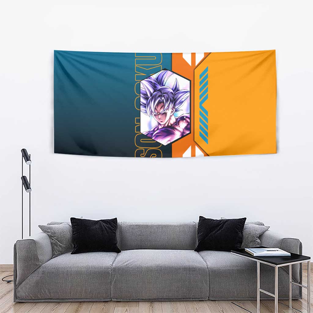 Son Goku from Dragon Ball Tapestry with Orange Gi, Power Pose, and Energy Effect Design - The Mazicc