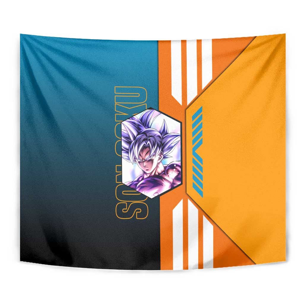 Son Goku from Dragon Ball Tapestry with Orange Gi, Power Pose, and Energy Effect Design - The Mazicc