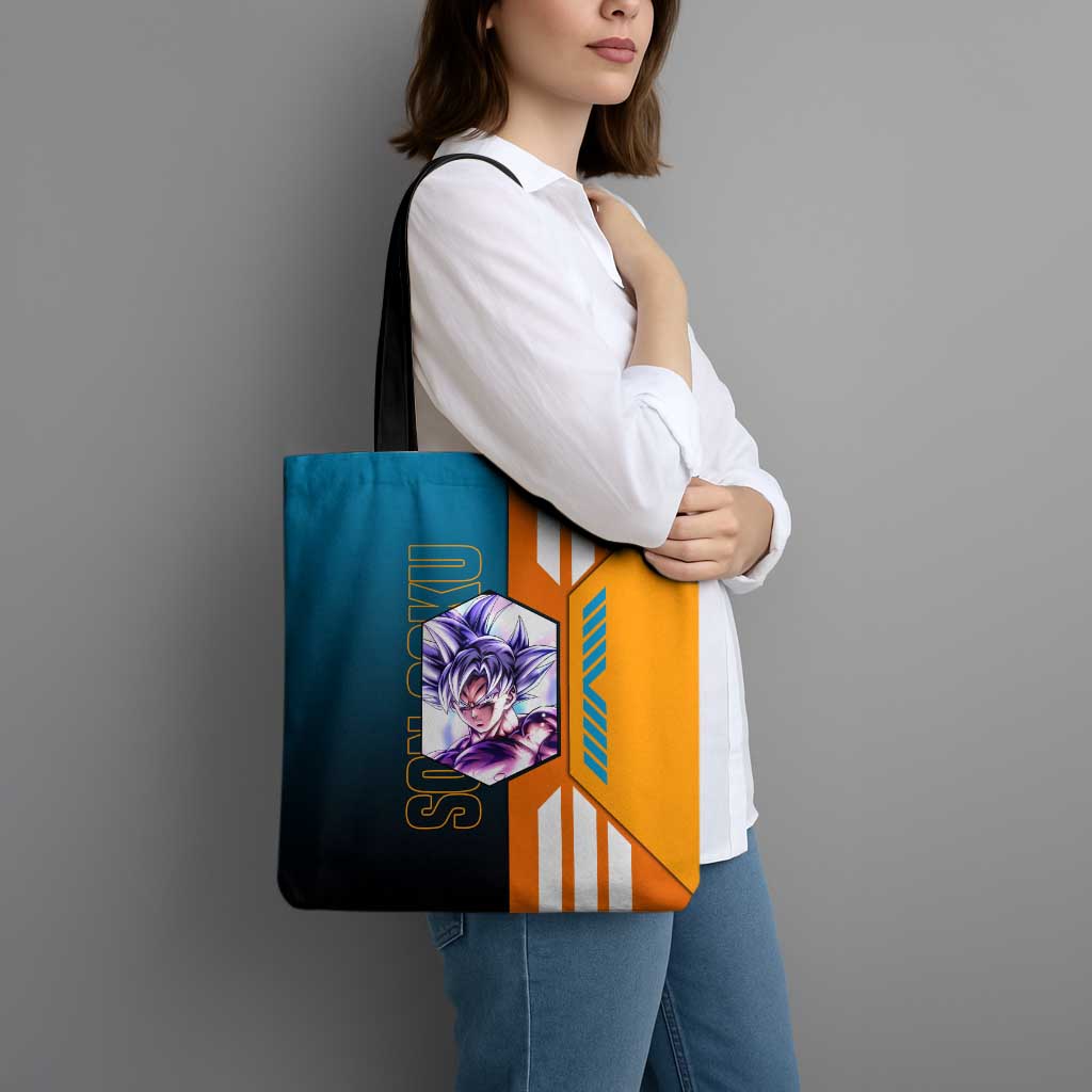 Son Goku from Dragon Ball Tote Bag with Orange Gi, Power Pose, and Energy Effect Design - The Mazicc