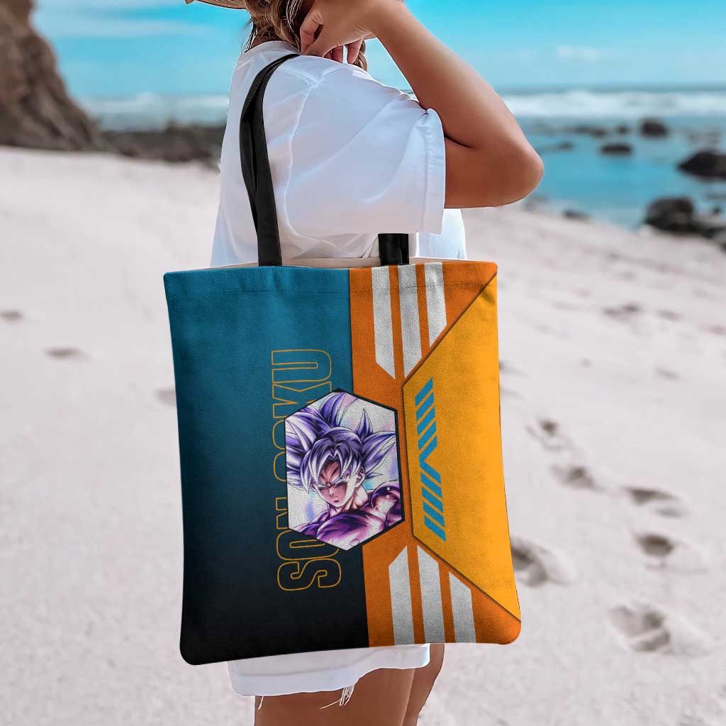Son Goku from Dragon Ball Tote Bag with Orange Gi, Power Pose, and Energy Effect Design - The Mazicc
