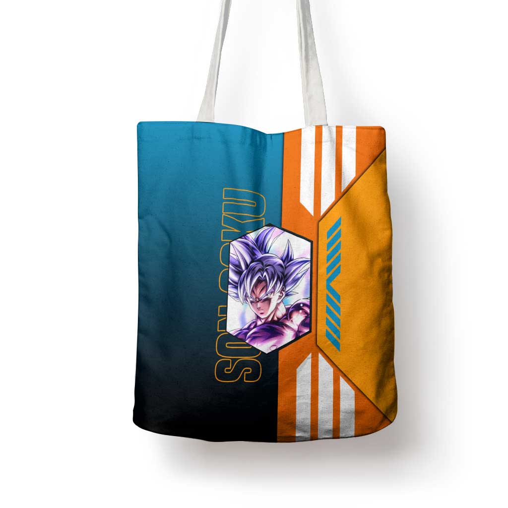 Son Goku from Dragon Ball Tote Bag with Orange Gi, Power Pose, and Energy Effect Design - The Mazicc