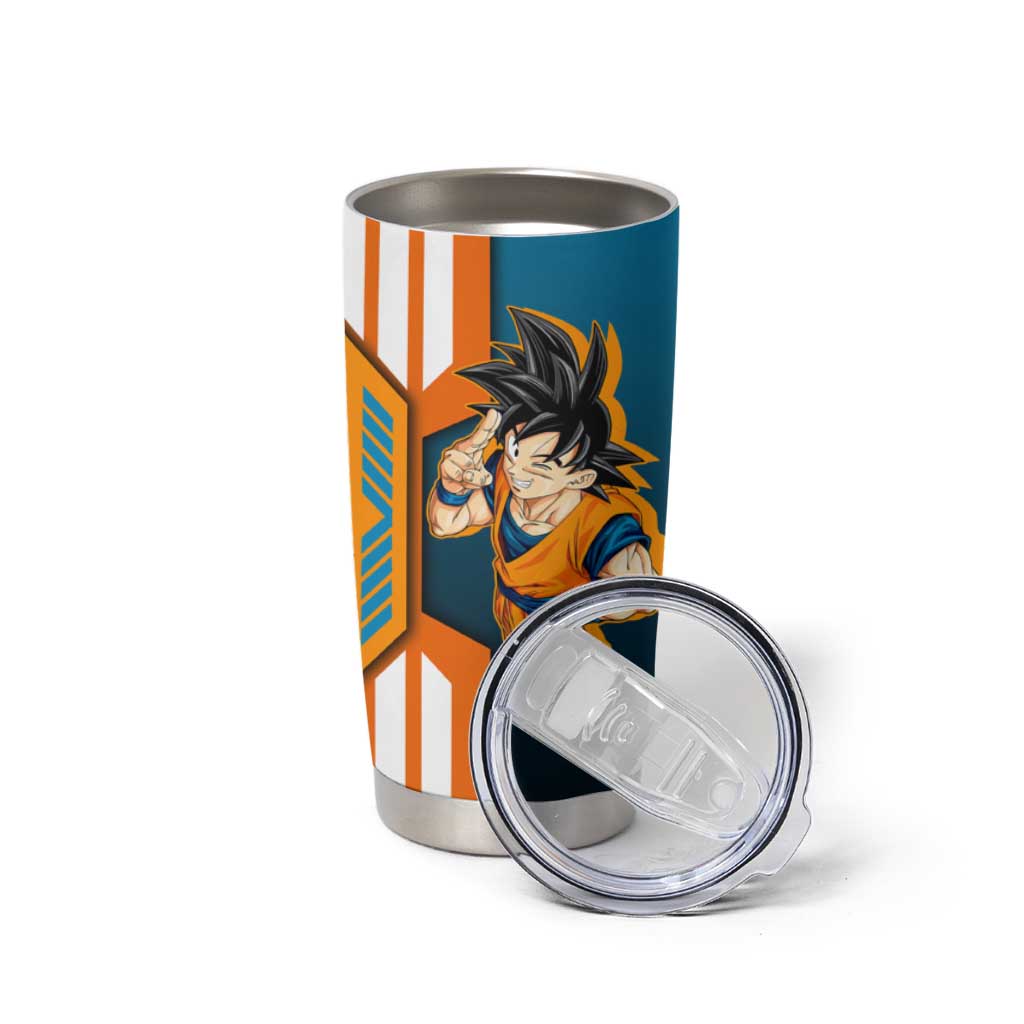 Son Goku from Dragon Ball Tumbler Cup with Orange Gi, Power Pose, and Energy Effect Design - The Mazicc
