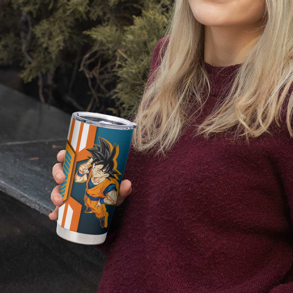 Son Goku from Dragon Ball Tumbler Cup with Orange Gi, Power Pose, and Energy Effect Design - The Mazicc