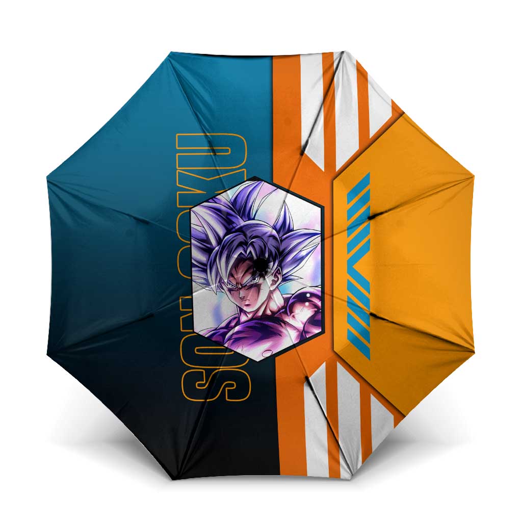 Son Goku from Dragon Ball Umbrella with Orange Gi, Power Pose, and Energy Effect Design - The Mazicc