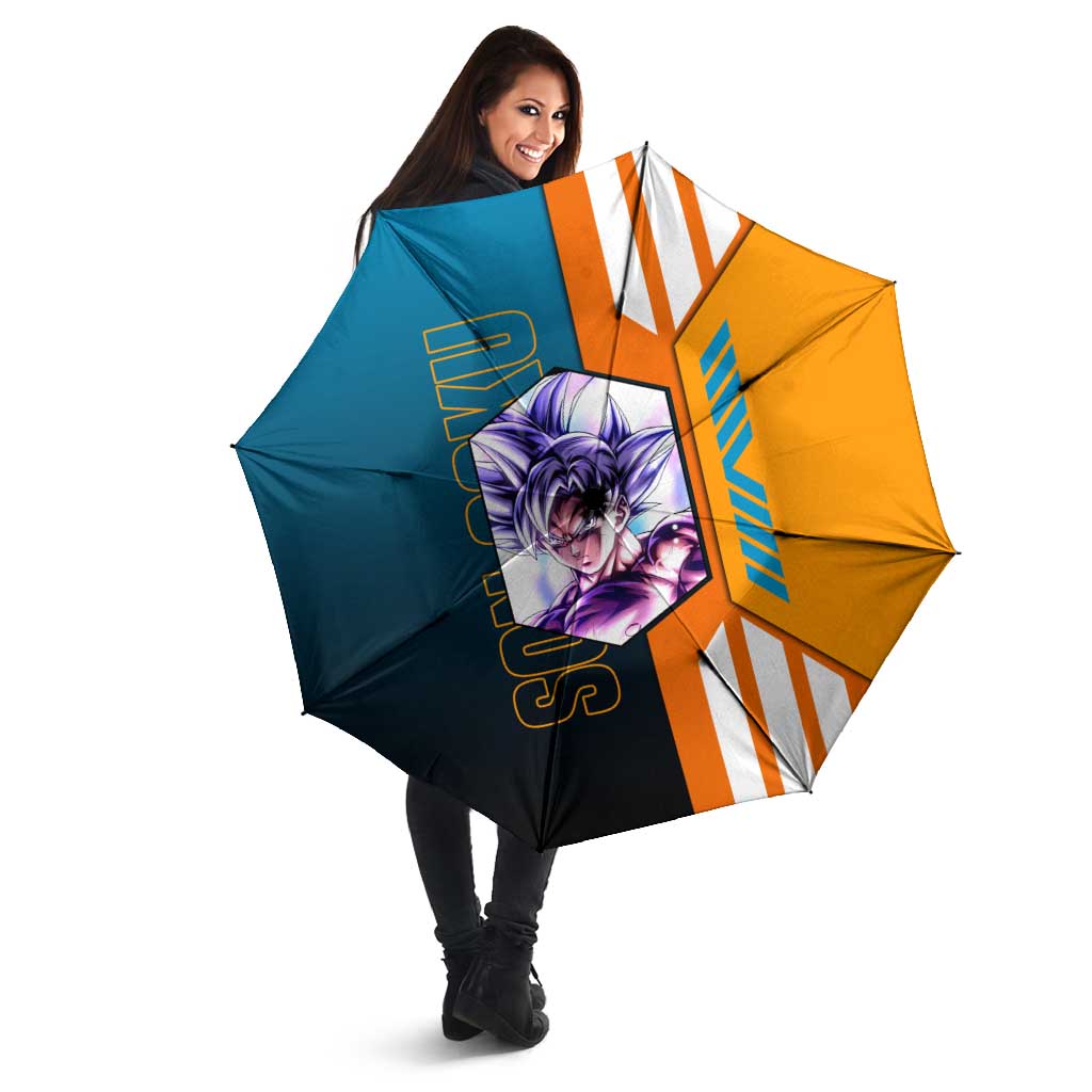 Son Goku from Dragon Ball Umbrella with Orange Gi, Power Pose, and Energy Effect Design - The Mazicc