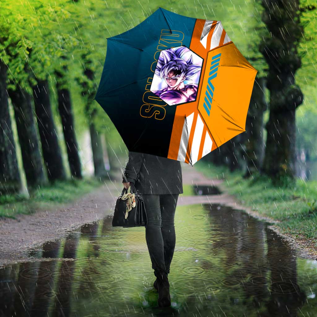 Son Goku from Dragon Ball Umbrella with Orange Gi, Power Pose, and Energy Effect Design - The Mazicc