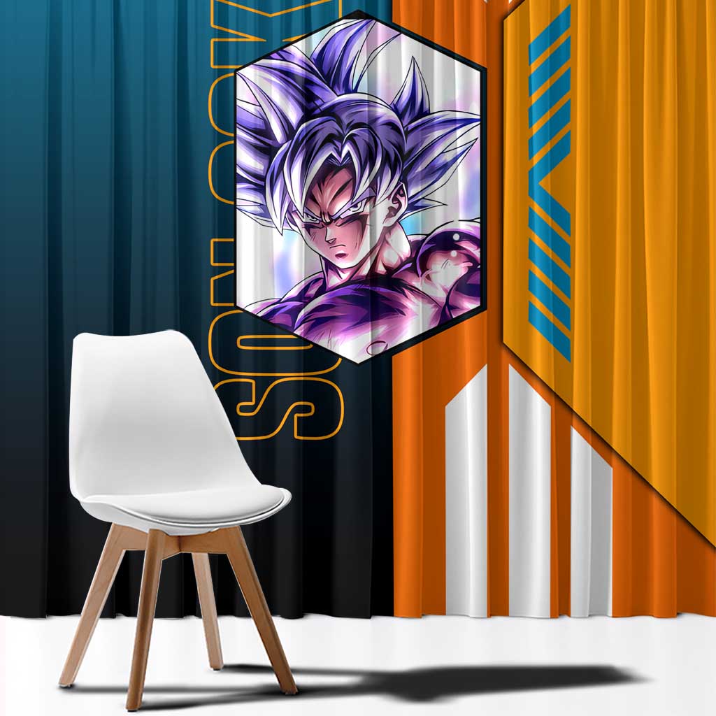 Son Goku from Dragon Ball Window Curtain with Orange Gi, Power Pose, and Energy Effect Design - The Mazicc
