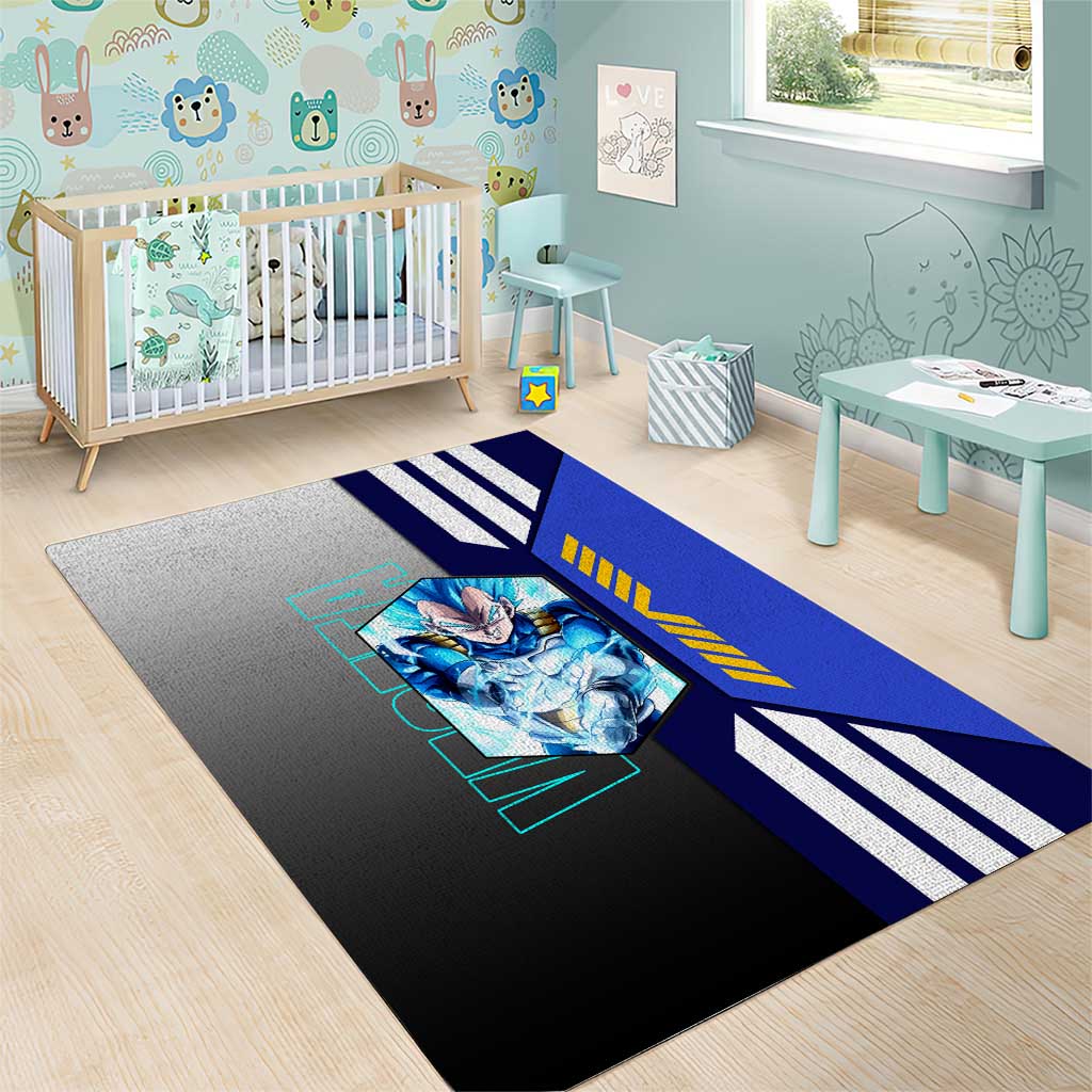 Vegeta from Dragon Ball Area Rug with Super Saiyan Blue Form and Action Pose Design - The Mazicc