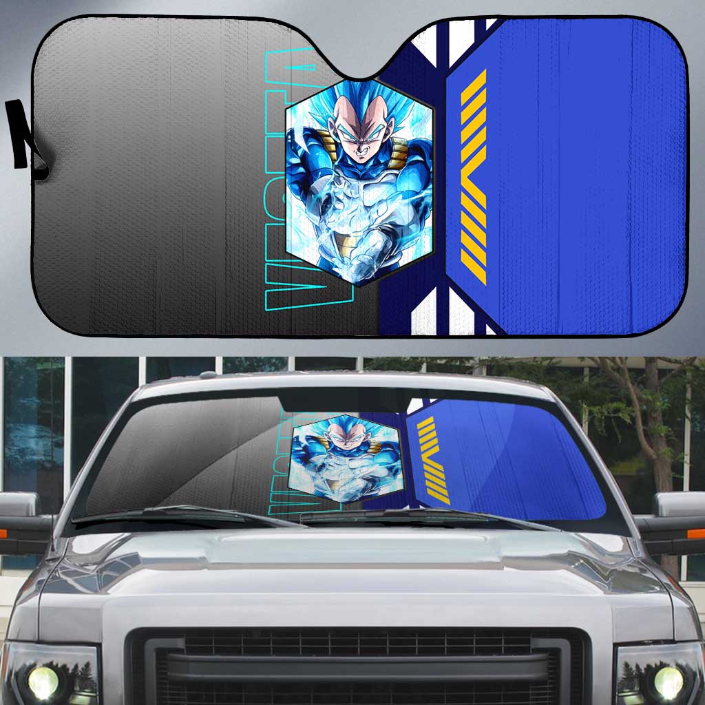 Vegeta from Dragon Ball Auto Sun Shade with Super Saiyan Blue Form and Action Pose Design - The Mazicc