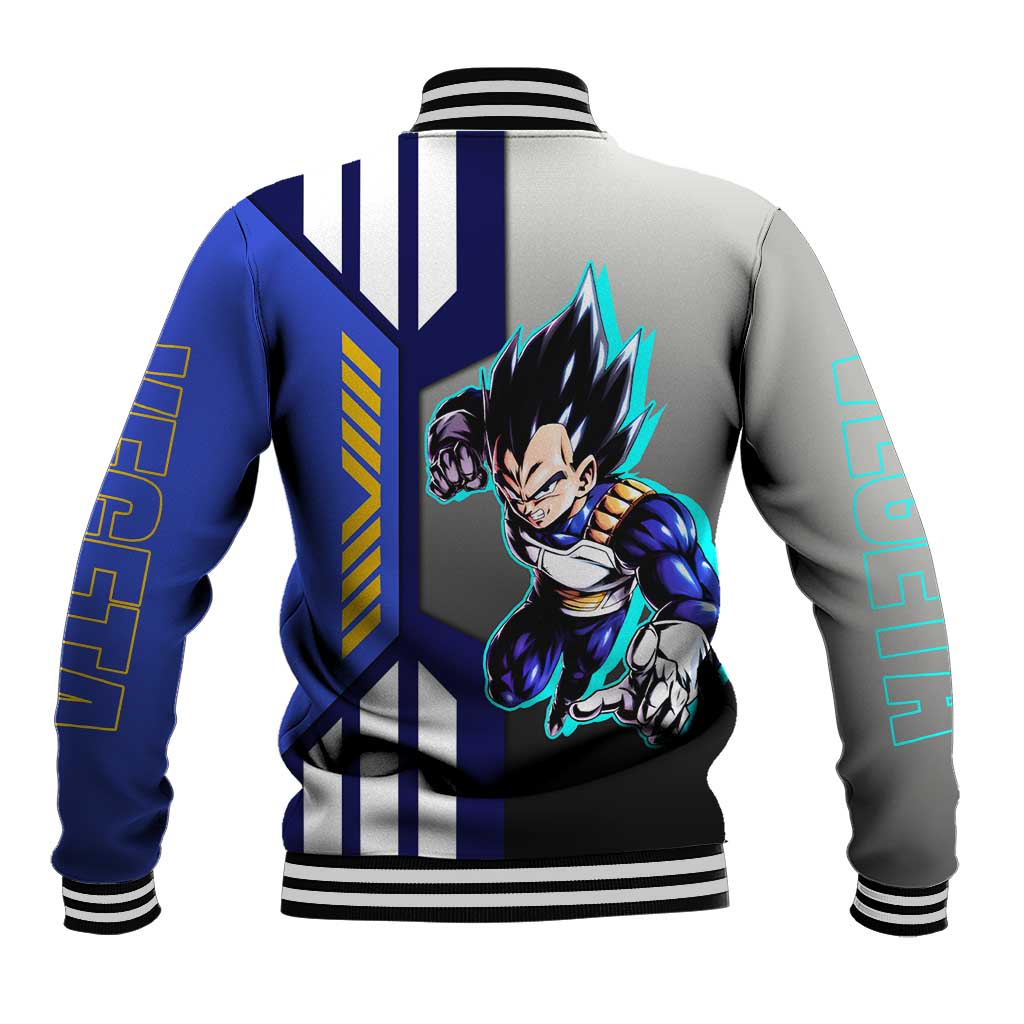 Vegeta from Dragon Ball Baseball Jacket with Super Saiyan Blue Form and Action Pose Design - The Mazicc