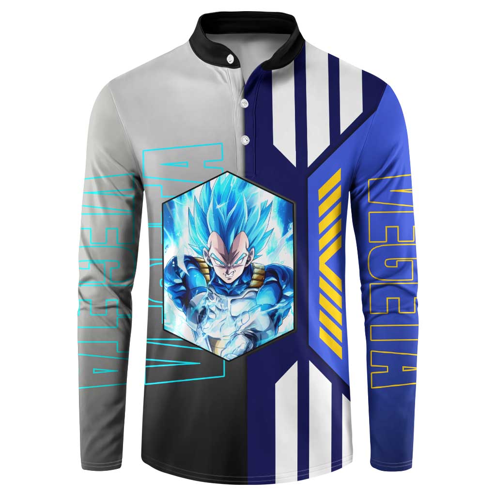 Vegeta from Dragon Ball Button Sweatshirt with Super Saiyan Blue Form and Action Pose Design - The Mazicc