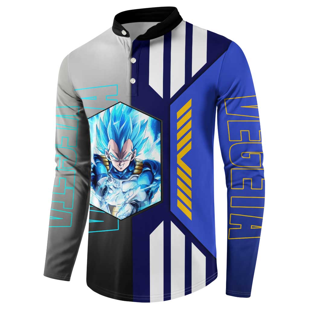 Vegeta from Dragon Ball Button Sweatshirt with Super Saiyan Blue Form and Action Pose Design - The Mazicc