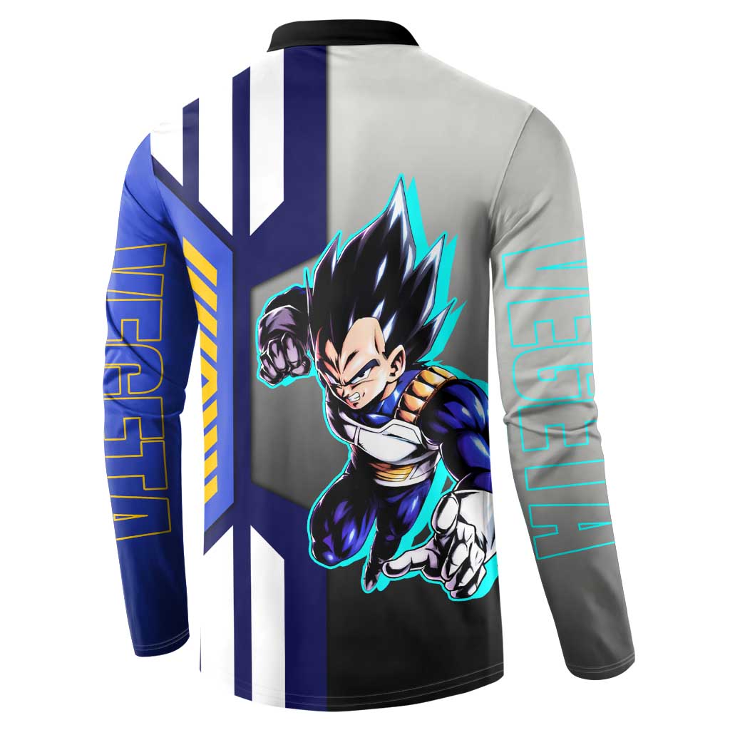 Vegeta from Dragon Ball Button Sweatshirt with Super Saiyan Blue Form and Action Pose Design - The Mazicc