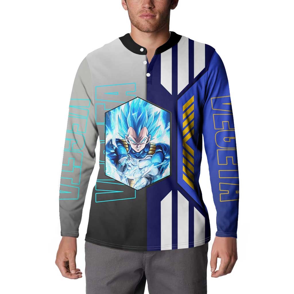 Vegeta from Dragon Ball Button Sweatshirt with Super Saiyan Blue Form and Action Pose Design - The Mazicc