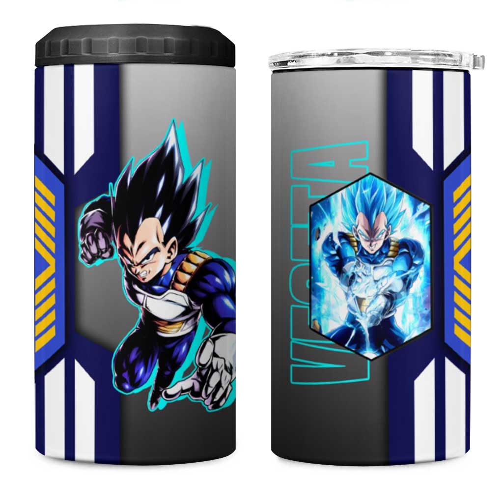 Vegeta from Dragon Ball 4 in 1 Can Cooler Tumbler with Super Saiyan Blue Form and Action Pose Design - The Mazicc