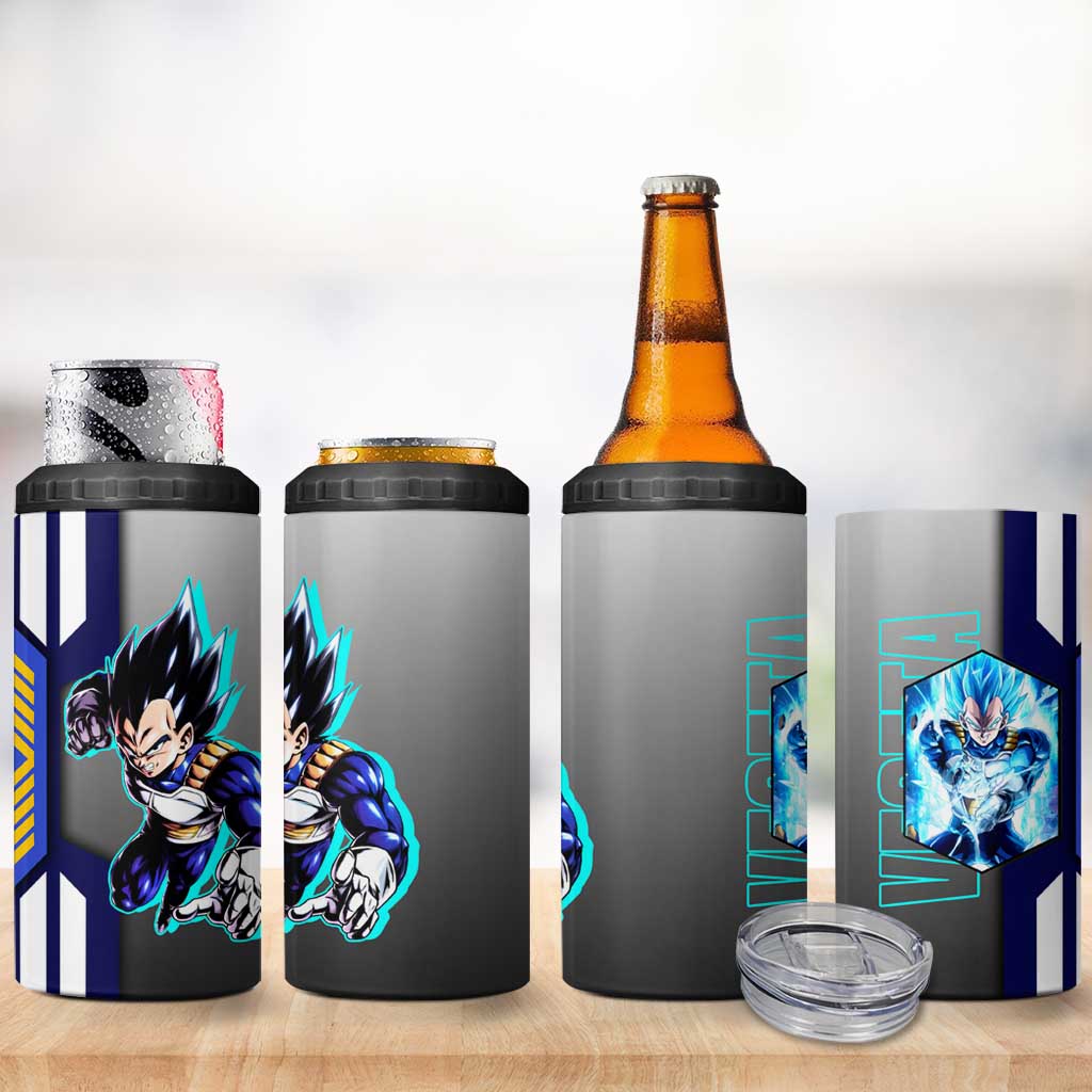 Vegeta from Dragon Ball 4 in 1 Can Cooler Tumbler with Super Saiyan Blue Form and Action Pose Design - The Mazicc