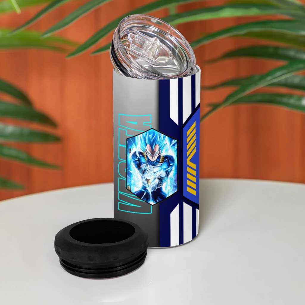 Vegeta from Dragon Ball 4 in 1 Can Cooler Tumbler with Super Saiyan Blue Form and Action Pose Design - The Mazicc